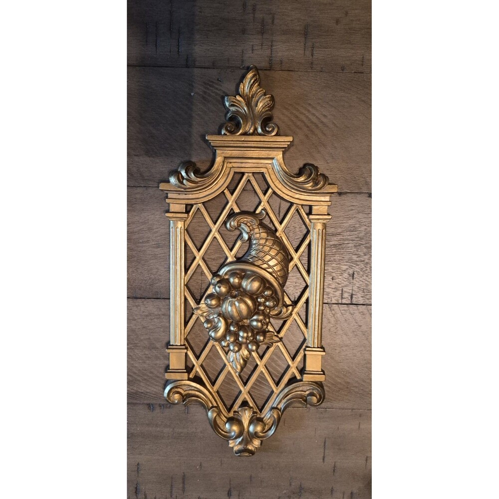 Dart Homco Wall Plaque Gold Lattice Hollywood Regency  Vintage 1971